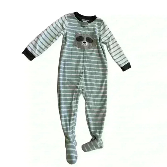 New Carter's Raccoon Fleece Pajama PJs 1 pc Boy Sleeper Footless Size 3T Green - Picture 1 of 9
